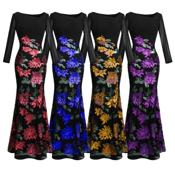 

angelfashions women039s long sleeve rose pattern sequin black formal dress evening dresses party prom gown 3969618348