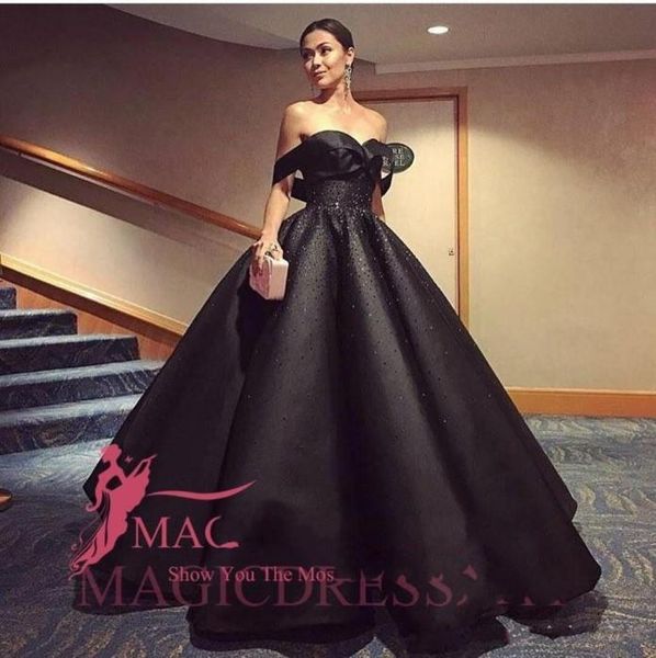 

modest middle east saudi style black evening dresses offshoulder rhinestones sequins ruffled long celebrity formal ball gown prom5703448, Black;red