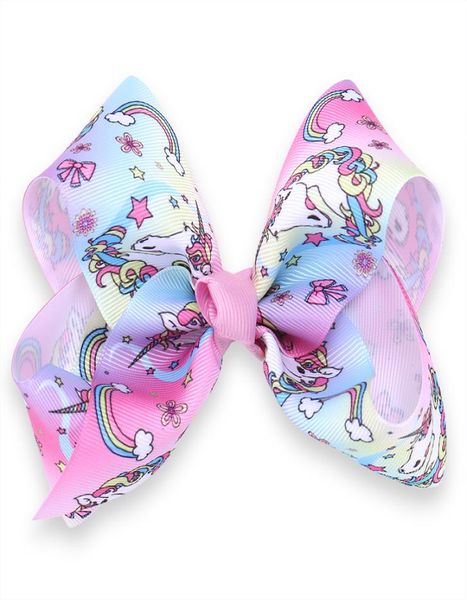 

10pcs girl 5quot unicorn hair bows clips character striation ombre bowknot hairpins headwear party hair bobbles accessori7717761, Slivery;white