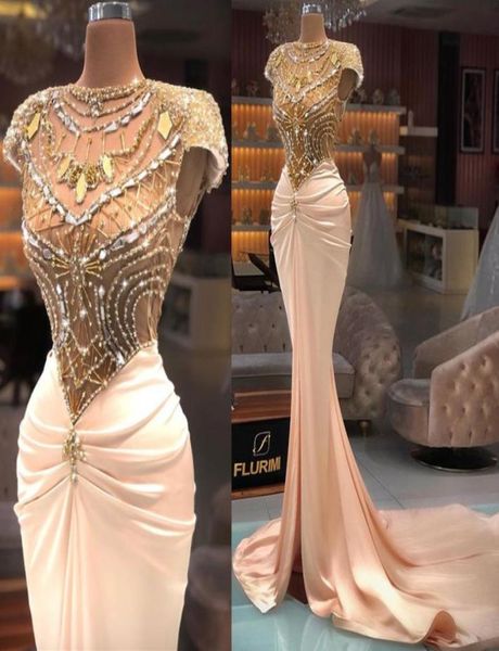 

2021 plus size arabic aso ebi luxurious mermaid prom dresses beaded crystals sheer neck evening formal party second reception7754868, Black