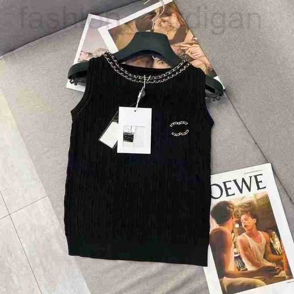 

channel women's knits tees designer 2023 summer new knitted ice silk channel chain slim-fit vest female thread outside wear inside zbe2, White