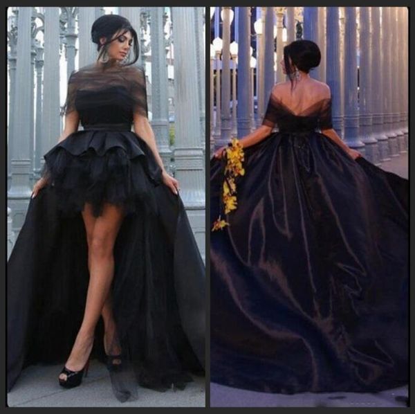 

2018 black mother and daughter prom dresses off shoulder high low taffeta evening gowns vestidos de baile custom made6117517