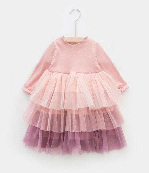 

long sleeve baby rainbow dress online shopping autumn spring 2021 little girls knee length tulle patchwork dresses 190824013502406, Red;yellow