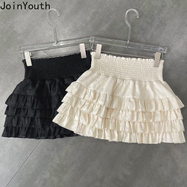 

two piece dress sweet skirt women high waist fashion saia temperament lace ruffles jupe 2023 faldas mujer de moda korean mini skirts 230630, White