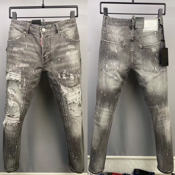 

men's gray damage jeans slim fit leg button fly, Blue