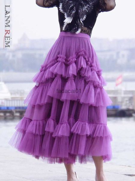 

lanmrem gauze mesh skirt for women ruffles multilayers long skirts female party wedding clothing fashion 2023 new summer 2n450a l230621, Black