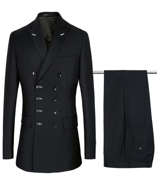 

black men suits slim fit new fashion suit double breasted peak lapel navy blue wedding groom party prom skinny costume6547543