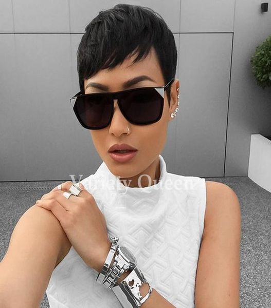 

short pixie none lace human hair wigs with bangs virgin brazilian human hair glueless none lace wig for black women2256970, Black;brown