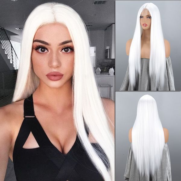 

synthetic s white long straight lace front without bangs for women hair fibers are heat resistant cosplay daily wear 230629, Black