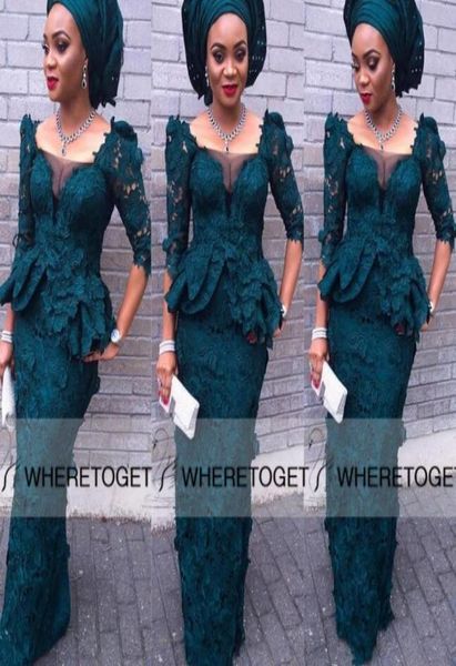 

nigerial lace evening gowns dark green half sleeves illusion neckline mermaid floor length aso ebi style prom dress 2019 cust9796519, Black;red