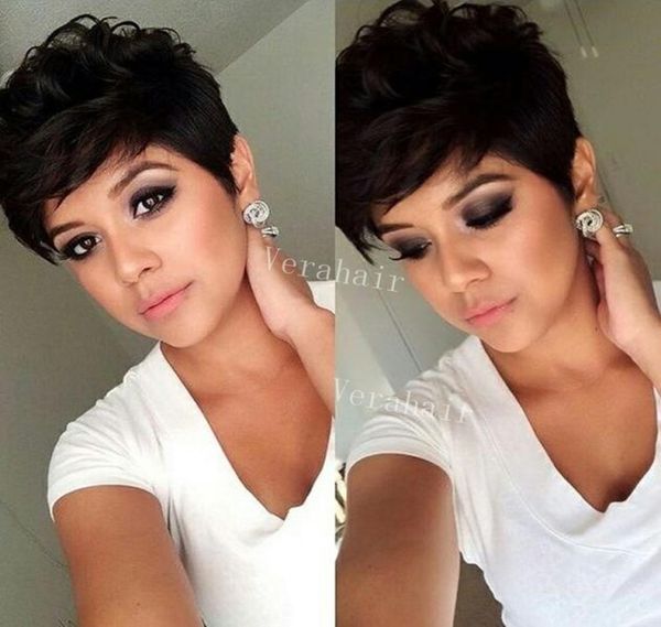 

human brazilian short hair wigs for black woman short lace front wig none lace wig pixy human cut hair pixie short full lace wigs7052435, Black;brown