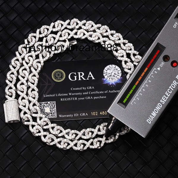 

fashion design 925 solid silver iced out 9mm 13mm wide set fire moissanite diamond rapper bracelet cuban link chain