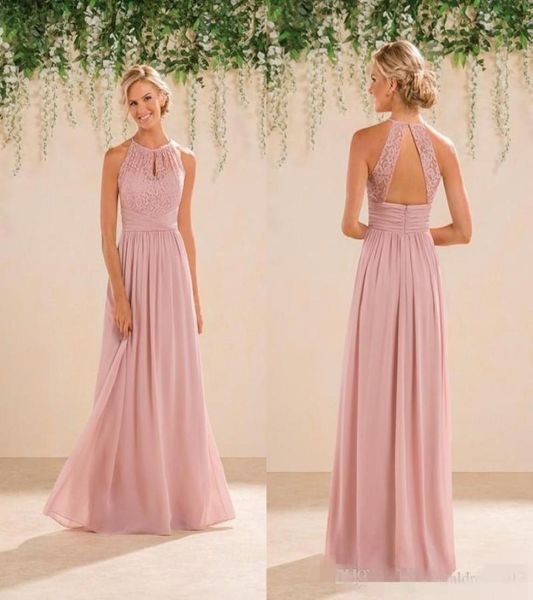 

new jasmine bridal blush pink bridesmaid dresses country style halter neck lace chiffon full length formal prom party gowns custom9834686, White;pink