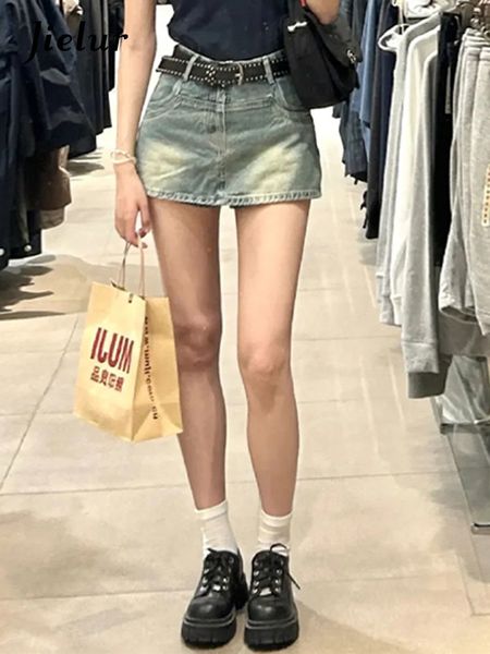 

two piece dress jielur summer slim high waist denim skirts woman street casual chicly women s blue simple fashion female 230629, White