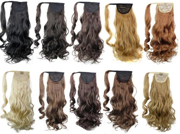 

synthetic hair ponytail clip in on hair extensions curly hair pieces 24inch 120g drawsring pony tails more colors3640629, Black