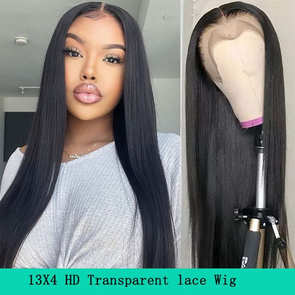 

hd transparent lace closure wigs for women26inch straight hd lace front wig 13*4 hd lace fronatl human hair wigs, Black;brown