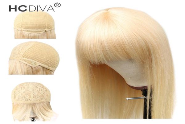 

613 honey blonde human hair wigs with bangs brazilian straight bob wig remy hair for women full machine made wig with bang hcdiva7230589, Black