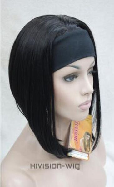 

charming beautiful fashion new cute orange brown 34 wig with headband short straight synthetic women039 half wig9088688, Black
