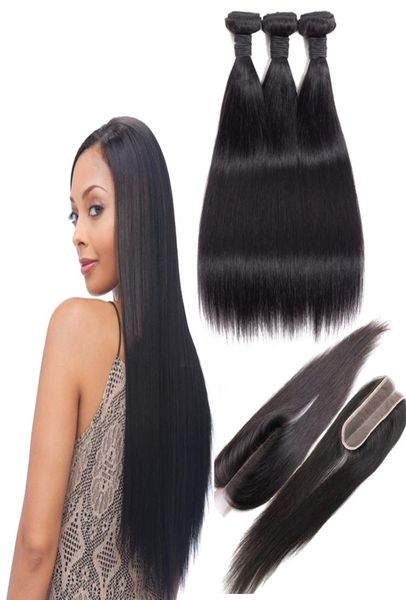 

human hair peruvian straight bundles with 2x6 lace closure middle part remy human hair extensions unprocessed virgin straight hair1797285, Black;brown
