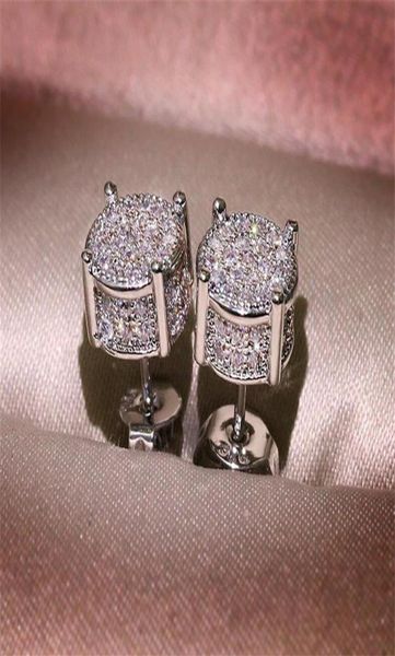 

choucong hip hop stud earring vintage jewelry 925 sterling silver yellow gold fill pave white sapphire cz diamond sparkling women 4726417, Golden;silver