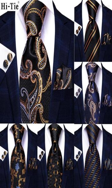 

bow ties hitie black gold paisley silk wedding nicktie for men striped hanky cufflinks gift mens set business party drop8181029, Black;gray