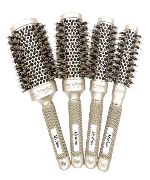

mythus professional nano technology ceramic ionic hair round brush boar bristle antistatic heat resistant hair curling brushes 2208722808, Silver