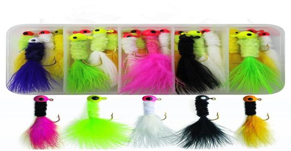 

crappie jigs assorted colors lead head hook with marabou chenille for bass pike walleye fishing jig with feather3575168