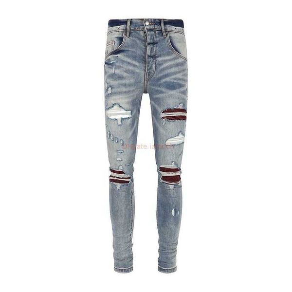 

amires jeans denim pants 2023 new amies high street fashion trendy mens with broken holes pleated patches blue distressed long ca1068 dw5l28