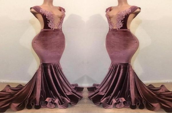 

velvet lace beaded mermaid prom dresses charming v neck backless sheath formal party gown evening pageant dresses4618717, Black