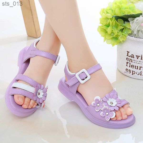 

girls sandals 2022 summer new sweet soft princess kids fashion children flower beach shoes teenager sandals 26-36 l230518, Black;red