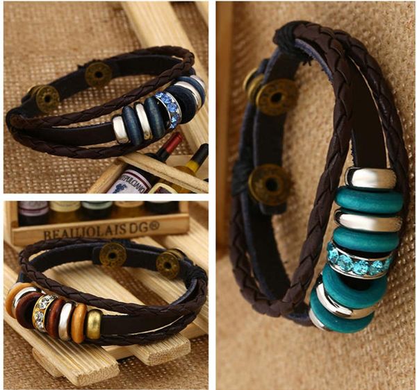 

manufacturers direct popular leather bracelet men and women beaded cow leather bracelet dmfb431 mix order 20 pieces a lot charm br6000185, Golden;silver