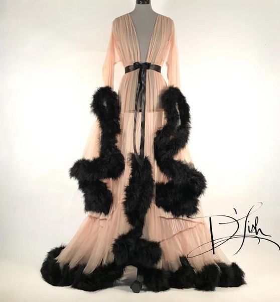 

2020 new womens robe nightgown bathrobe sleepwear bridal robe perspective lave feather flared sleeve tail dress5317622, White