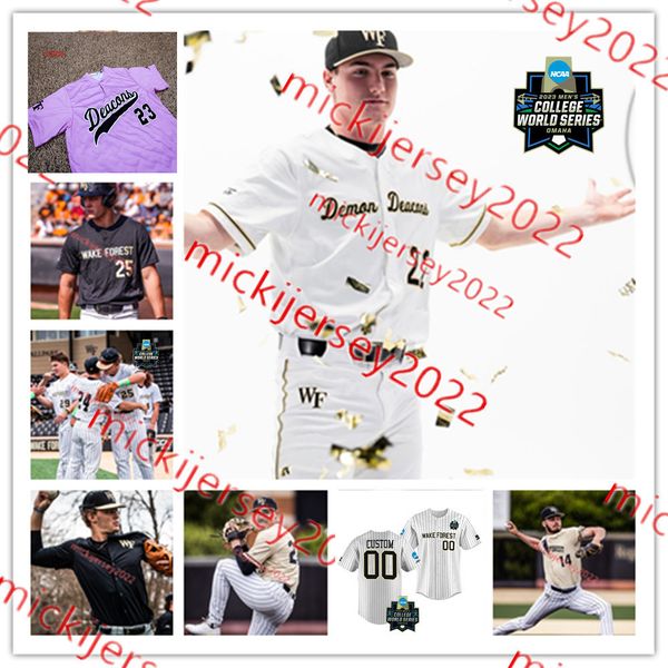 

2023 cws wake forest demon deacons baseball jersey joshua hartle seth keener gabe golob adam cecere zach grace nick kurtz wake forest jersey, Black