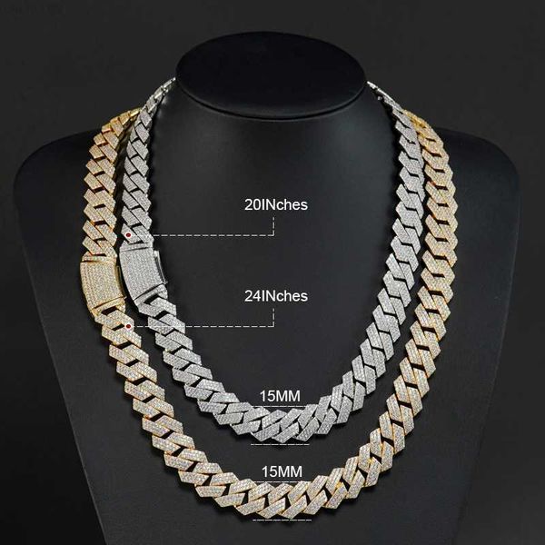 

moissanite jewelry 15mm two rows diamonds solid 925 sterling silver cuban pass diamond tester necklace vvs moissanite jewelry