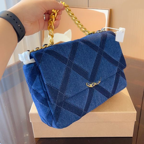 

denim flap 19 chains bags designer brand bag totes 2023 luxury handbags fashion shoulder bag women letter purse phone wallet artwork