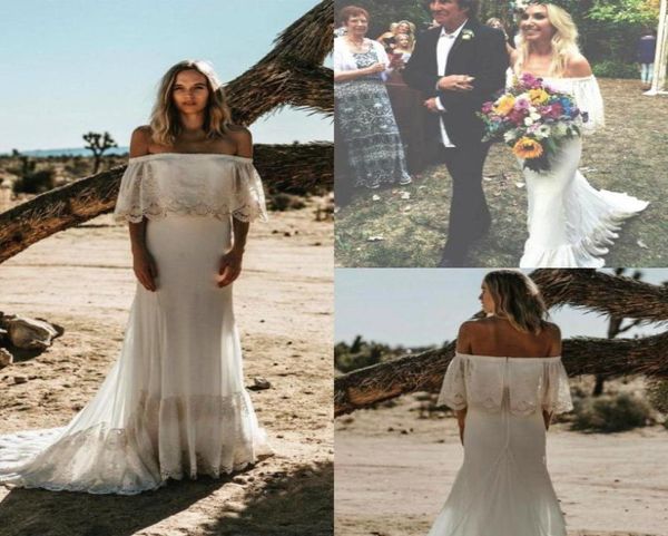 

boho 2021 summer beach wedding dresses off the shoulder lace chiffon mermaid bridal gowns bohemian custom made plus size13819382093858, White