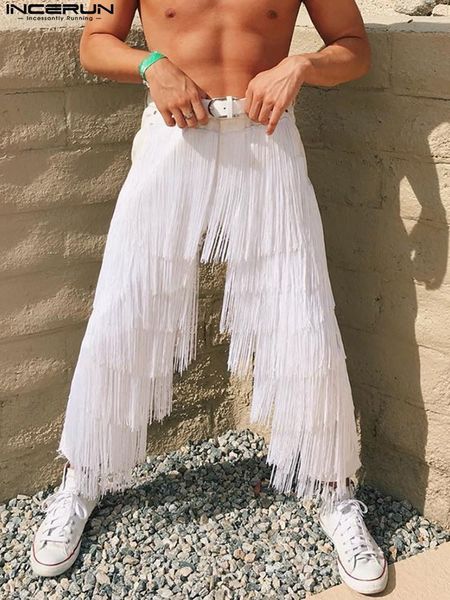 

men's pants incerun men casual button joggers tassel personality fashion thin straight trousers 2023 streetwear baggy pantalon s5xl 230, Black