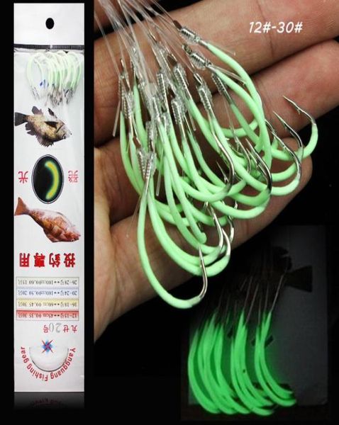 

1230 luminous maruseigo hook with line high carbon steel barbed hooks fishhooks asian carp fishing gear 1 package set1897142