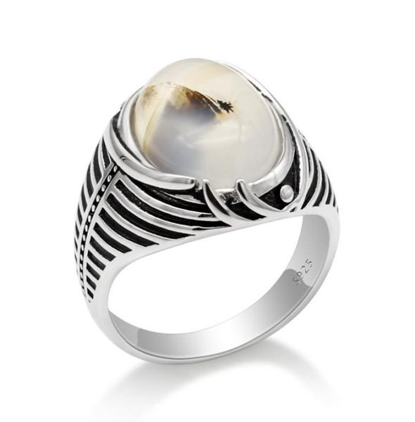 

agate ring 925 sterling silver for men with big natural stone ring vintage line design thai silver for man women turkish jewelry3398347, Golden;silver