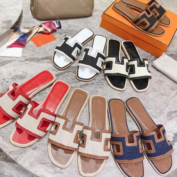 

designer slippers women sandals oran sandal flat slides denim slipper summer beach flip flops raffia fabric mule crochet slipper, Black