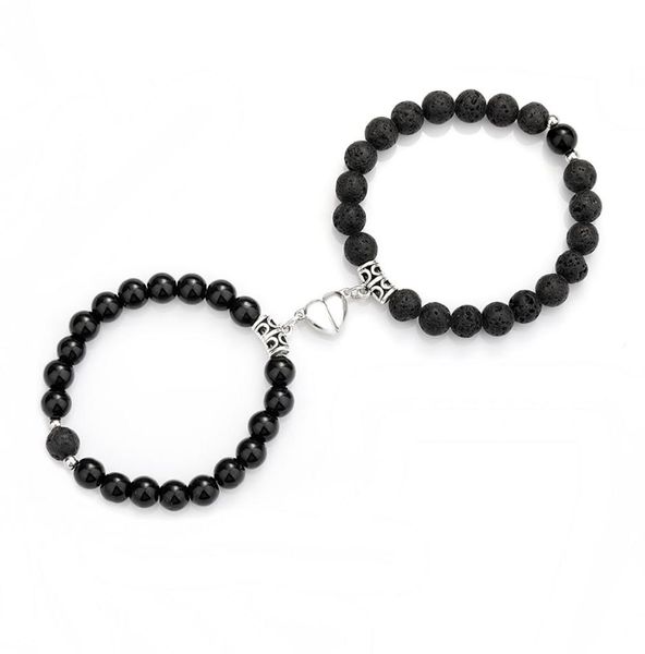 

fashion 2pcs set natural stone couple beaded strands bracelets designed for lovers magnet attact each other women men frie4942504, Black