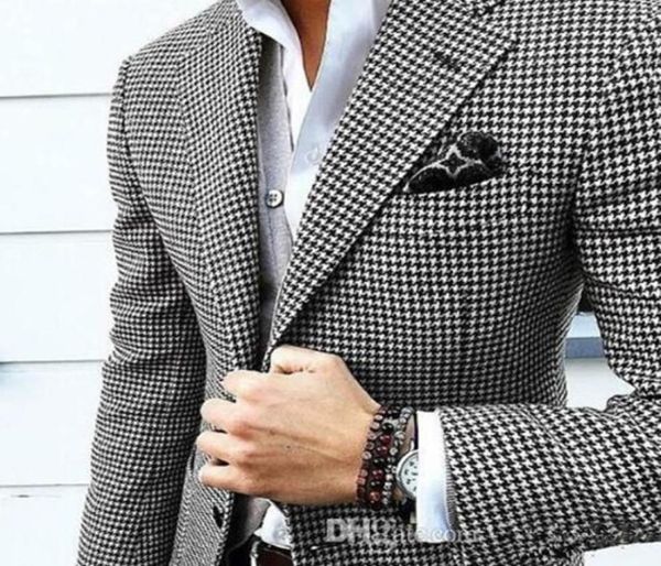 

new stylish design groom tuxedos two button houndstooth notch lapel groomsmen man suit mens wedding suits jacketpantstie 7976089, Black;gray