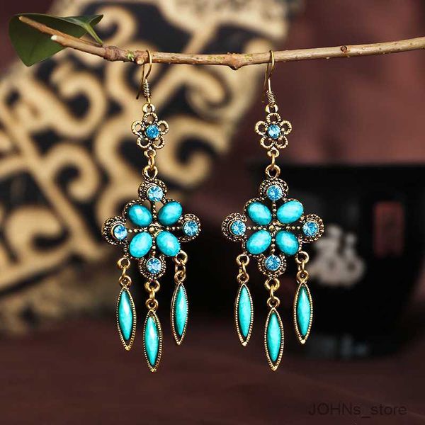 

stud vintage ethnic style women's water drop earrings long flower shaped earrings jewelry accessories r230630, Golden;silver