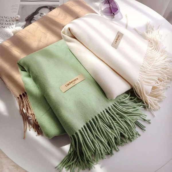 

sarongs 38 color solid thick cashmere scarf for women large 70 200cm pashmina winter warm shawl wraps bufanda female with tassel scarves 230, Blue;gray