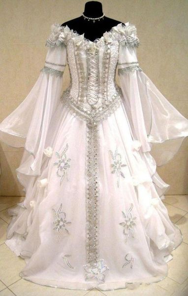 

medieval wedding dress witch celtic tudor renaissance costume victorian gothic lotr larp handfasting wicca narnia pagan wedding go8276730, White