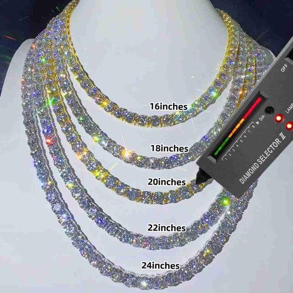 

wholesale price hip hop fine jewelry necklace 3mm 4mm 5mm 925 sterling silver d-vvs diamond moissanite tennis chain necklace