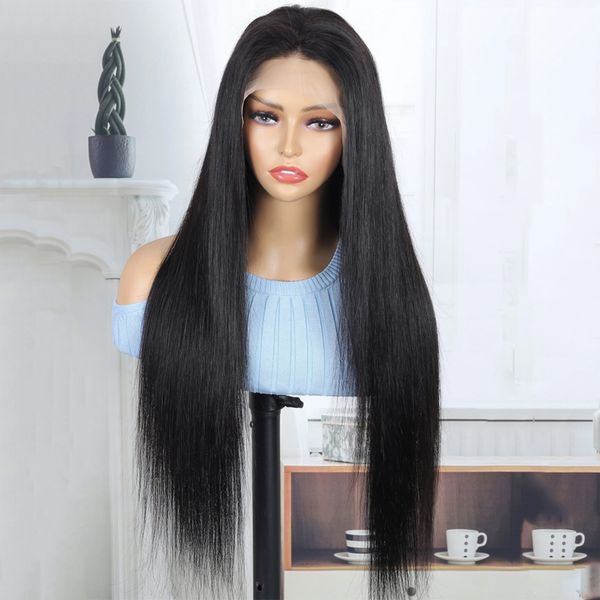 

straight human hair wigs for women glueless remy hair pre-plucked transparent lace closure wig 26 inch, Black;brown