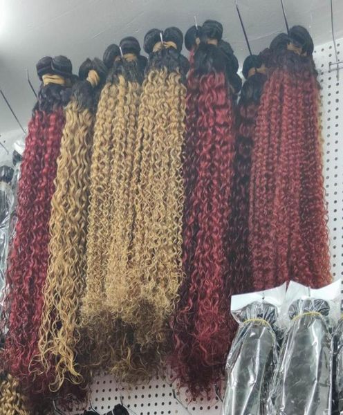 

shopping festiva 3pcslot ombre curly peruvian virgin hair red honey blonde weave wefts extensions1992265, Black