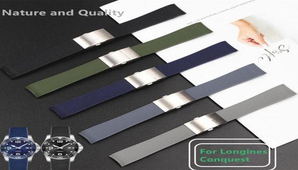 

21mm soft rubber silicone watch strap black blue gray green folding buckle watch band suitable for conquest watchband3630238, Black;brown