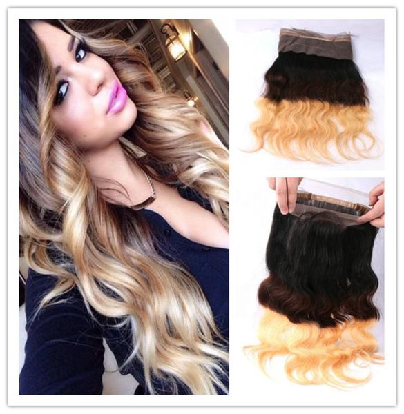 

9a peruvian hair 1b427 honey blonde ombre 360 band lace frontal body wave full lace frontal pre plucked 360 lace closure4399936, Black;brown